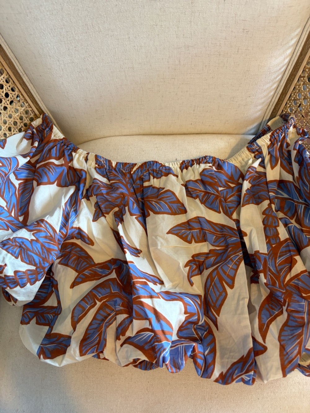 Flying Tomato Cream Blouse with Blue and Brown Trim